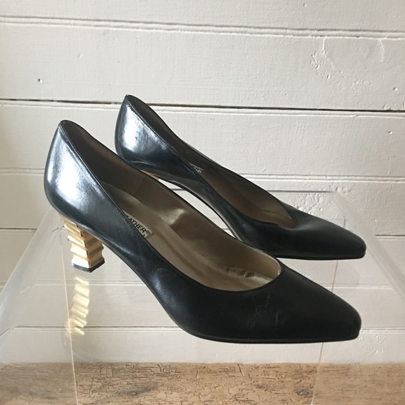 Vtg Art Deco Gold Heeled Pumps SERGIO ZELCER 7N - Picture 4 of 8